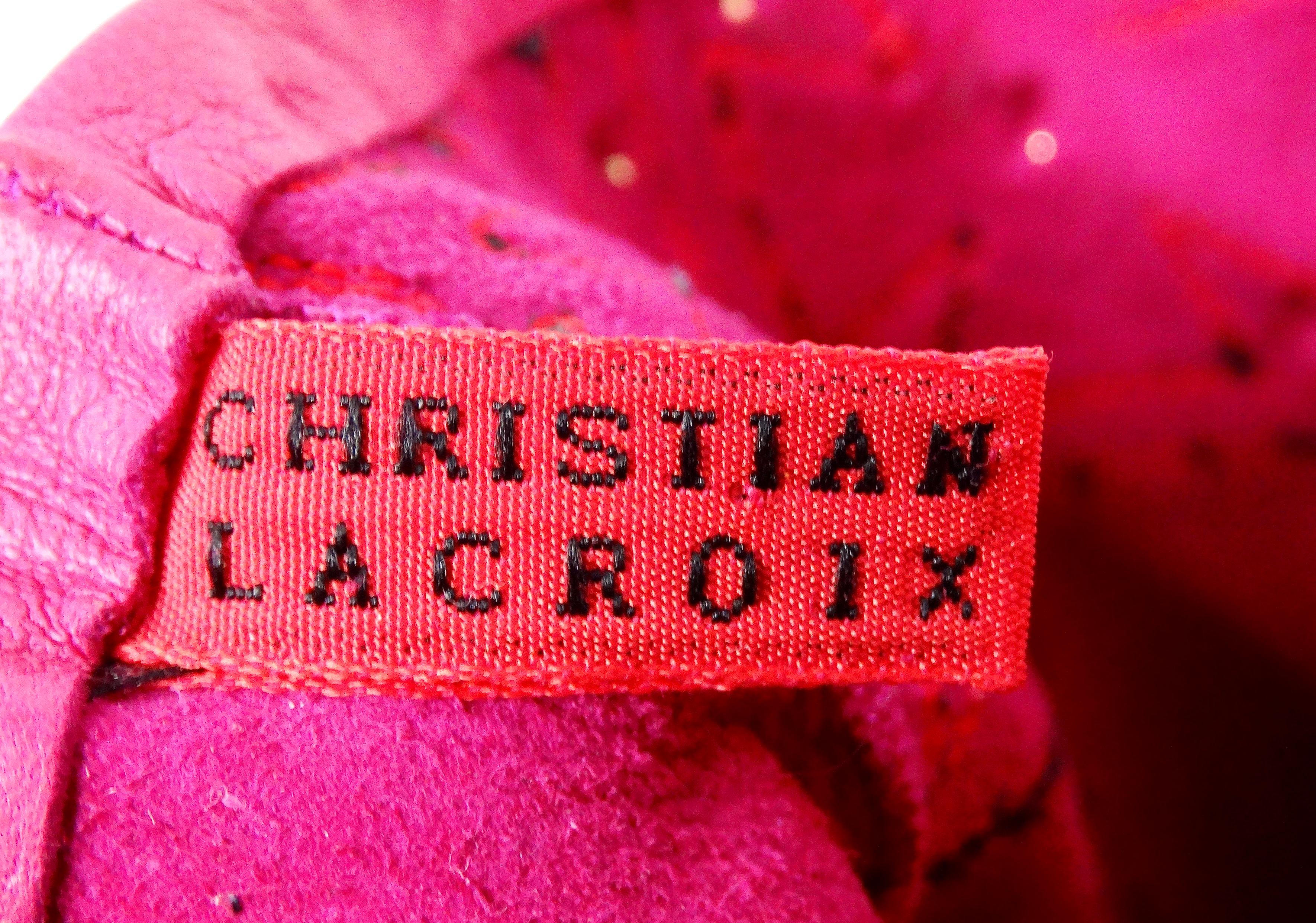 Christian Lacroix Gants en cuir brodé rose et rouge, circa 1990 en vente 4