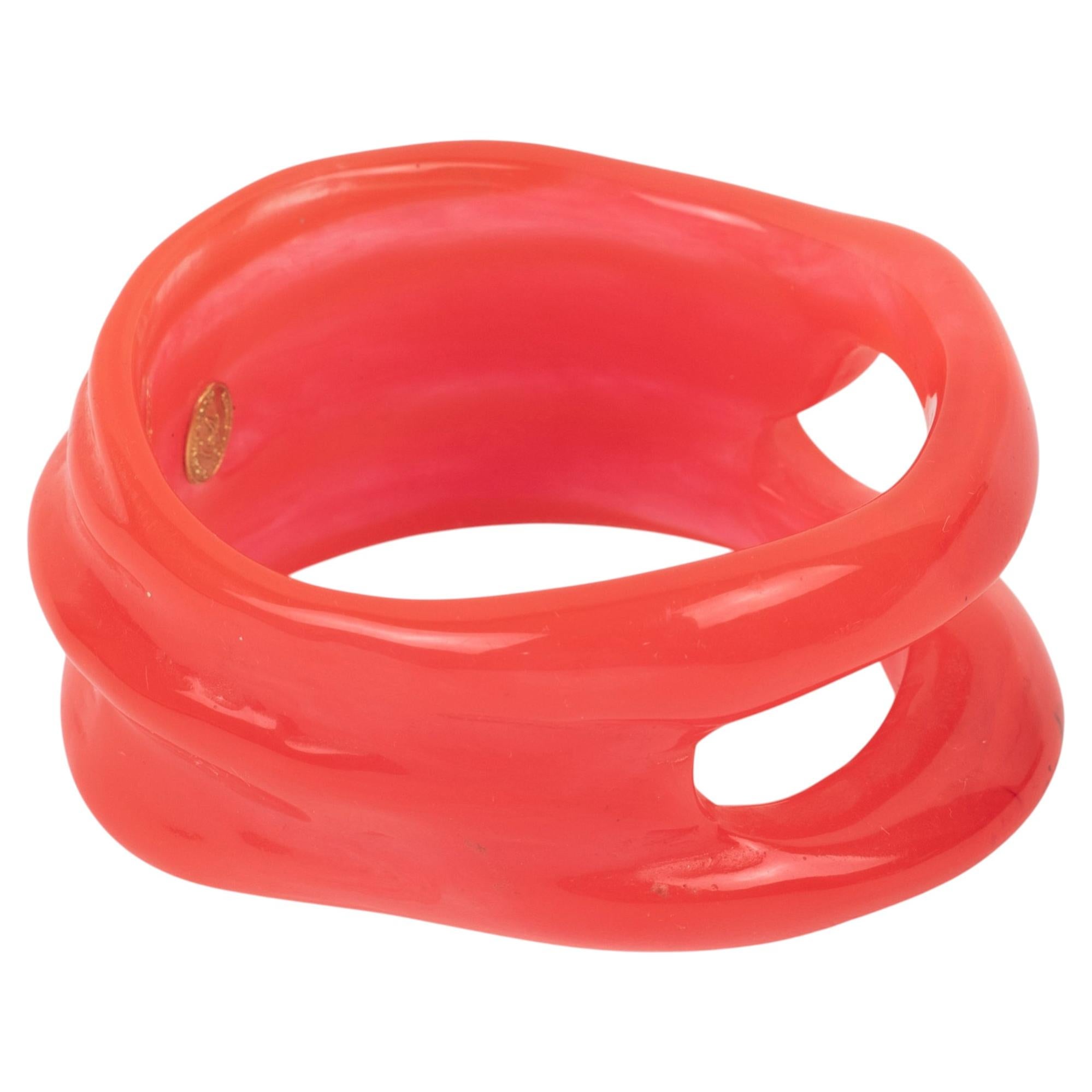 Christian Lacroix Pink-Red See-Thru Free-Form Resin Bracelet Bangle