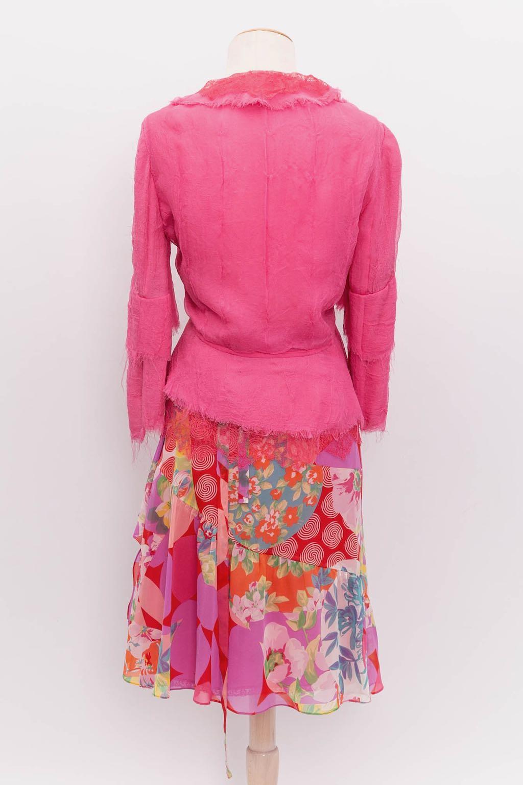 Christian Lacroix Pink Set in Lace and Silk Crepe In Excellent Condition For Sale In SAINT-OUEN-SUR-SEINE, FR