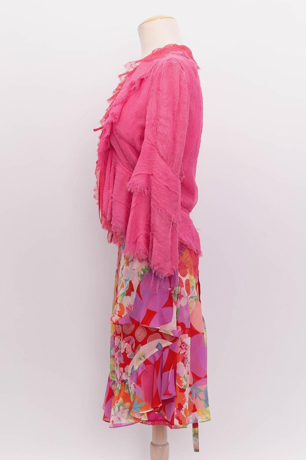Women's Christian Lacroix Pink Set in Lace and Silk Crepe For Sale
