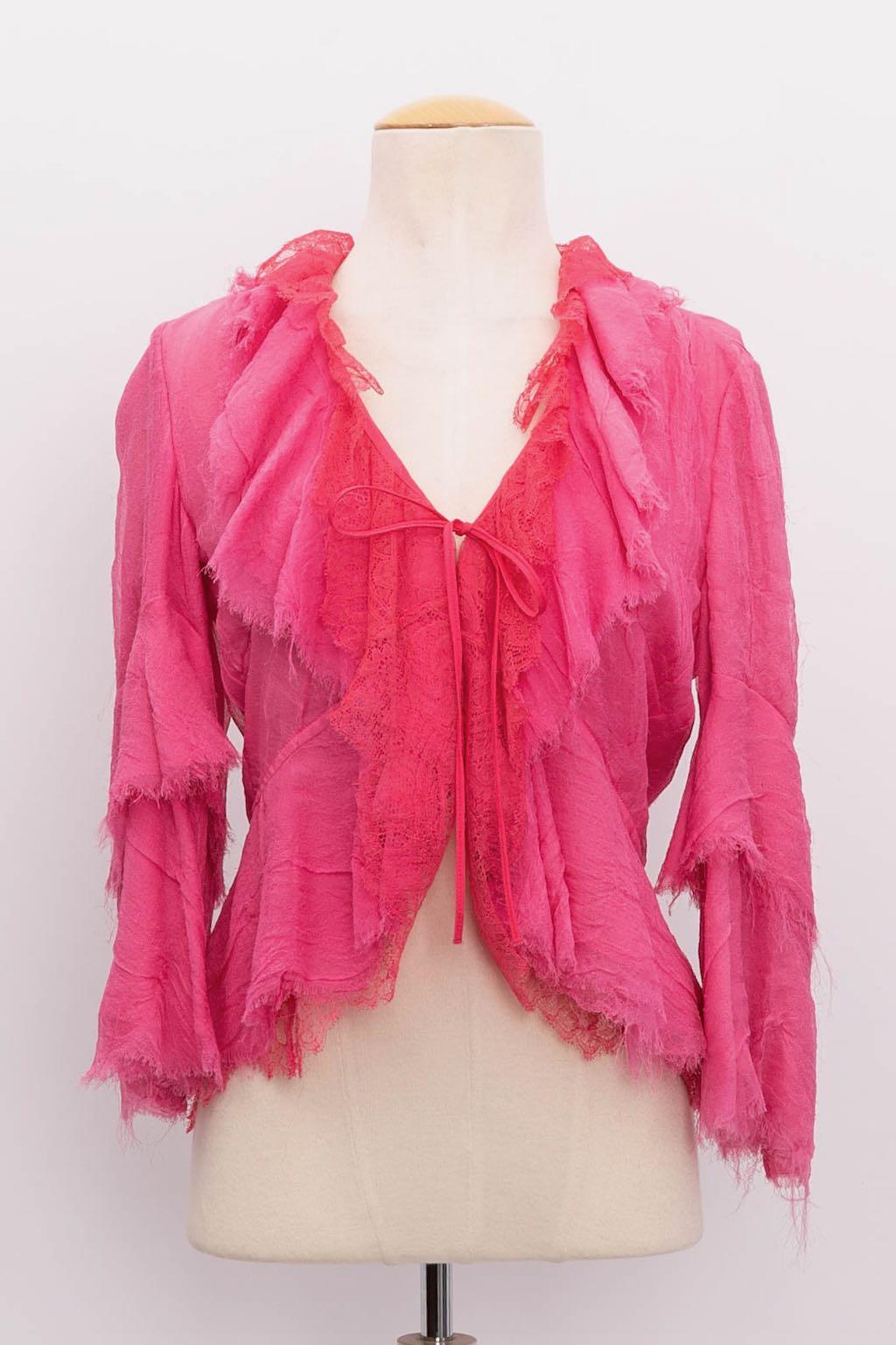 Christian Lacroix Pink Set in Lace and Silk Crepe For Sale 5