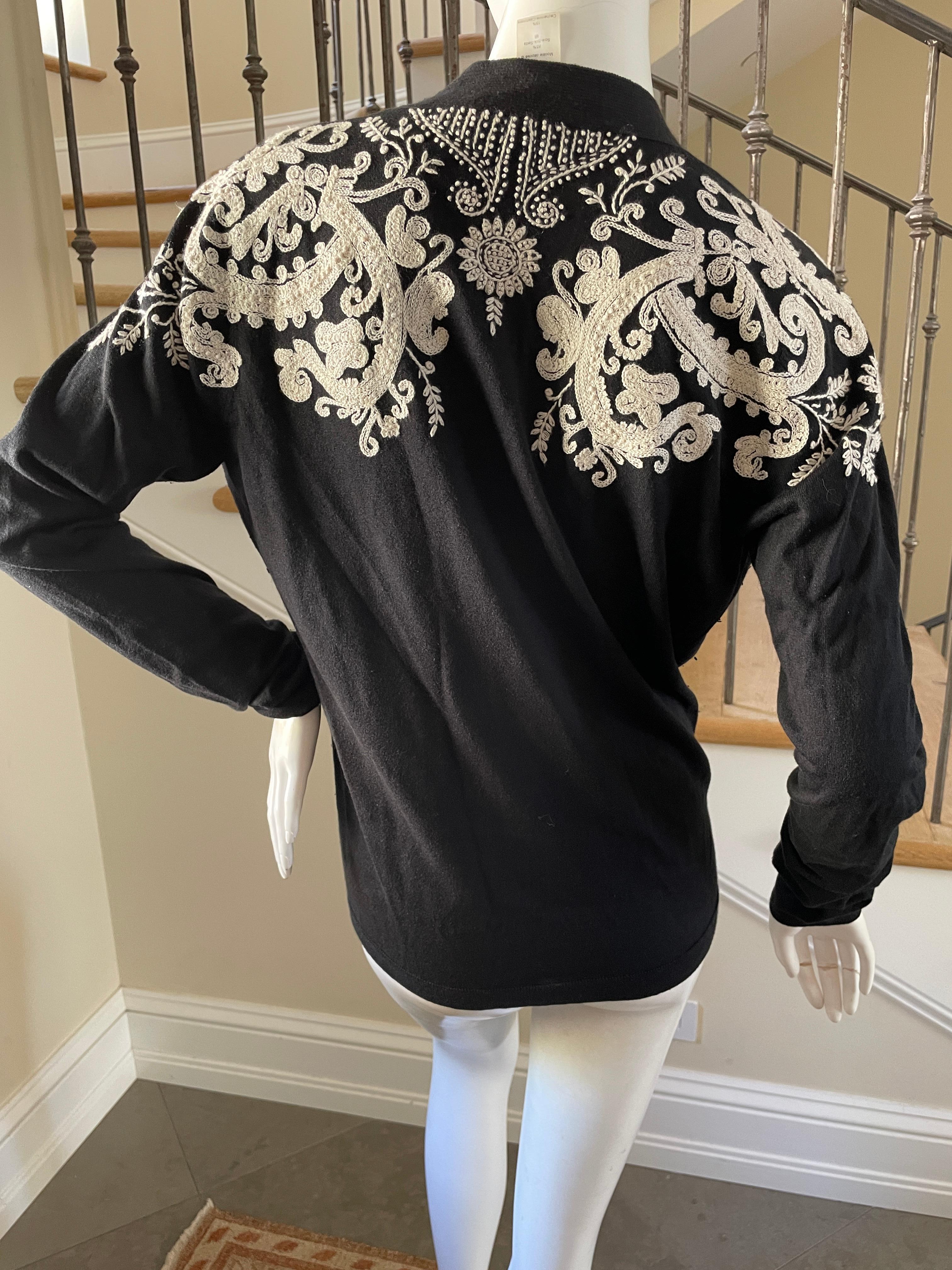 Christian Lacroix Plunging Vintage Black  Cashmere Silk Blend Embroidered Top For Sale 1