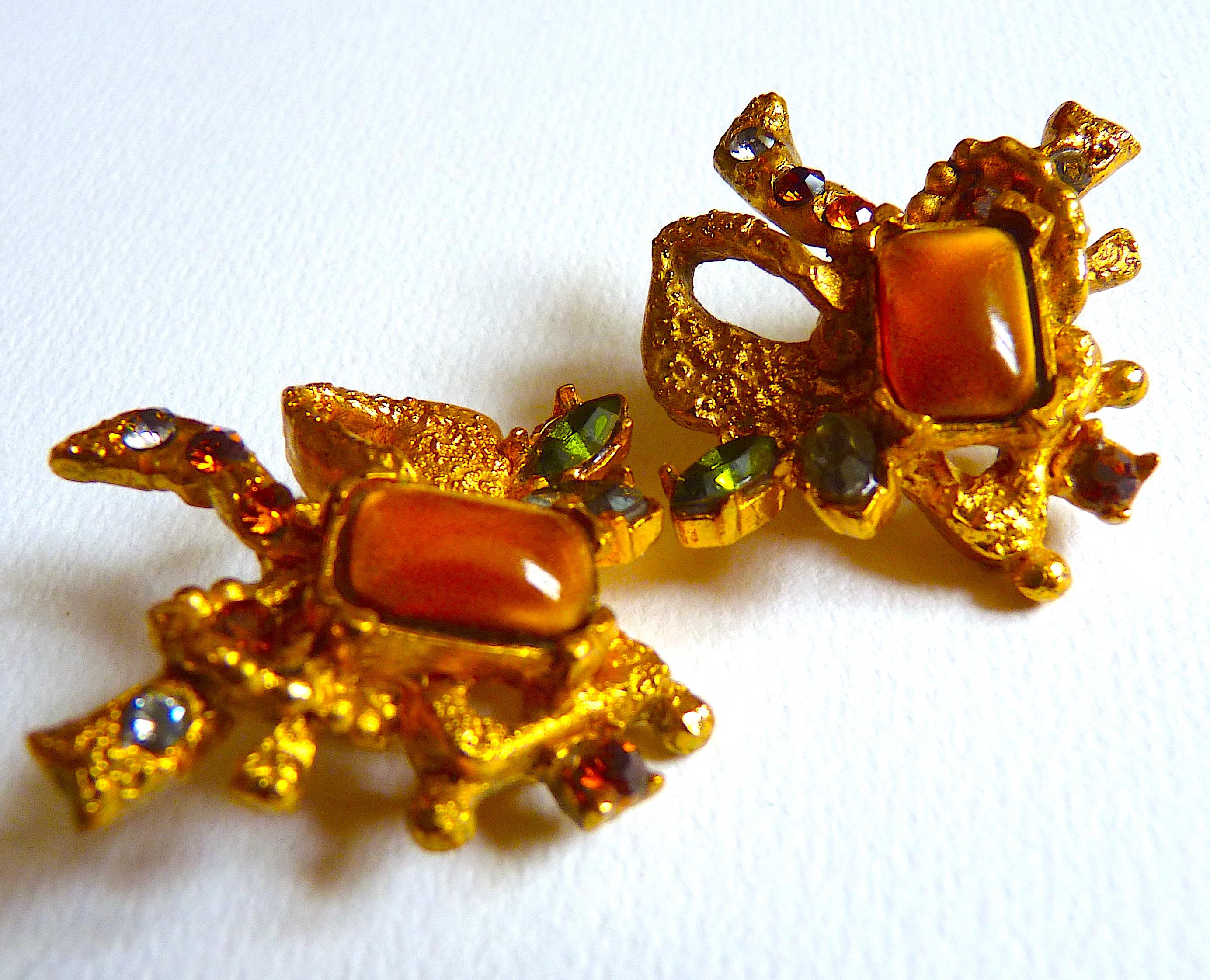 CHRISTIAN LACROIX Poured Glass Clip On Earrings from the 1990s For Sale 1