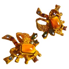 Retro CHRISTIAN LACROIX Poured Glass Clip On Earrings from the 1990s