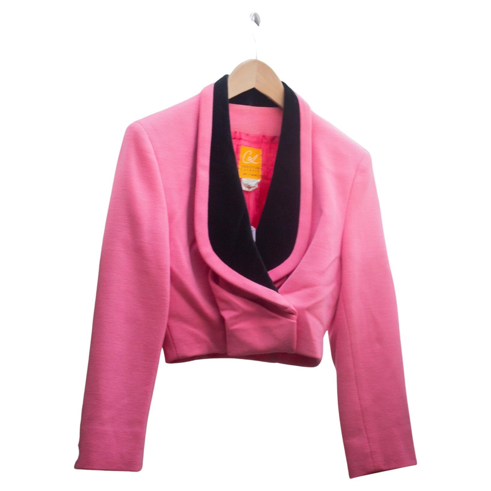 Christian Lacroix Prêt-a-porter early 90's pink wool cropped bolero jacket  For Sale
