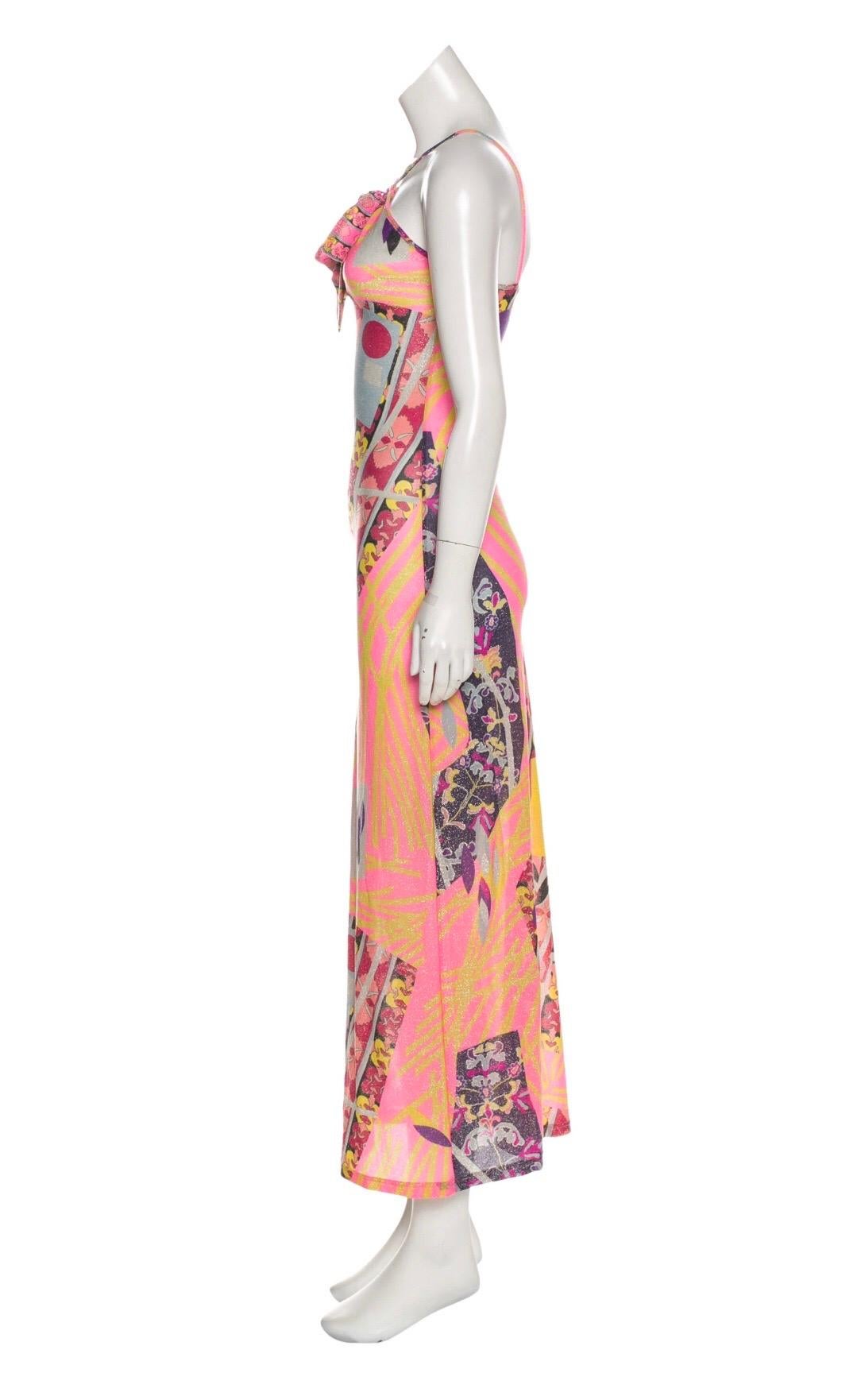 Christian Lacroix Printed Dress with Keyhole and Tie at Neck at 1stDibs