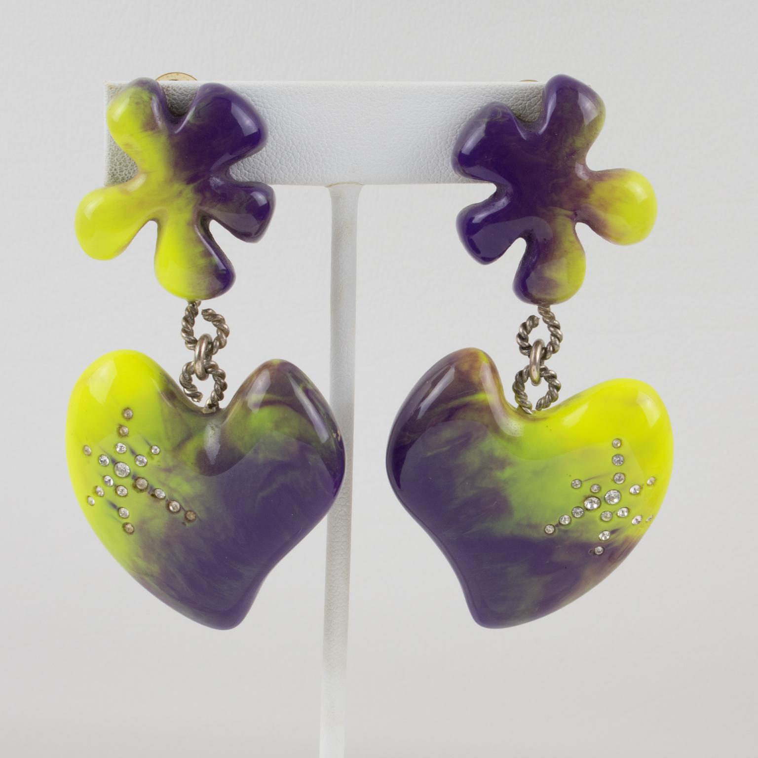 Christian Lacroix Purple and Pistachio Heart Earrings 2