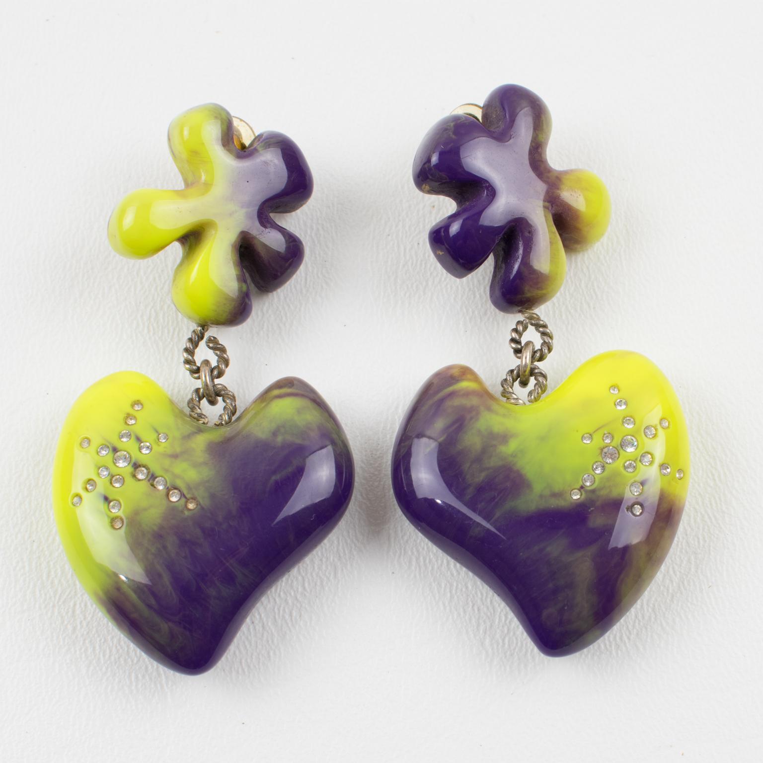 Christian Lacroix Purple and Pistachio Heart Earrings 3