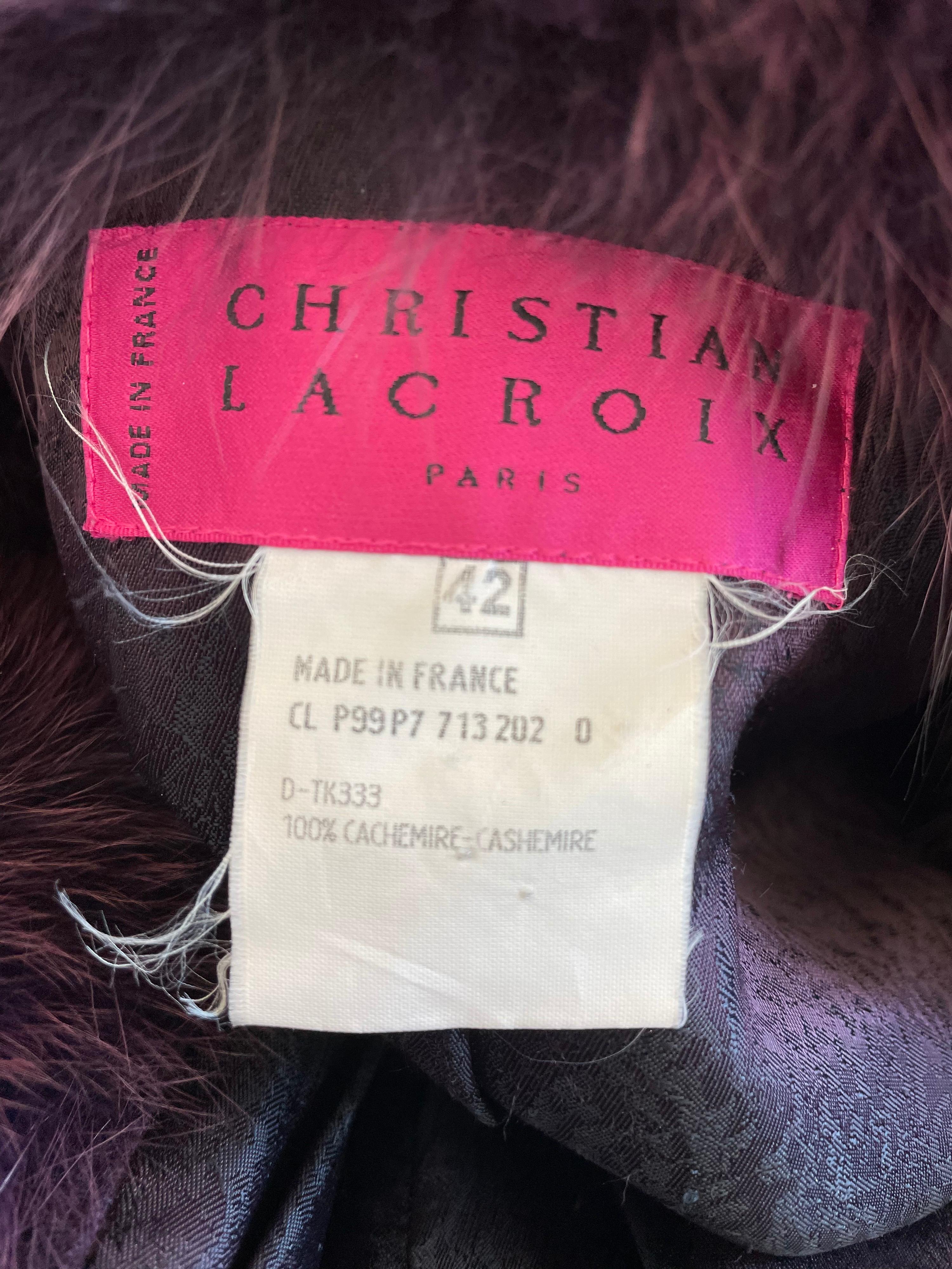 Christian Lacroix Purple Pure Cashmere Coat with Fox Trim For Sale 3