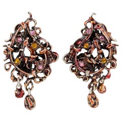 Christian Lacroix Purple-Red Enamel Dangle Clip Earrings