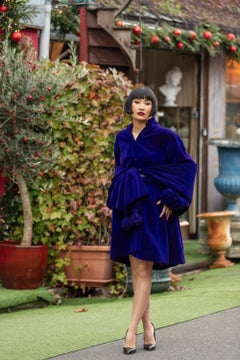 Christian Lacroix Purple Silk Velvet Haute Couture Coat, Size 44FR