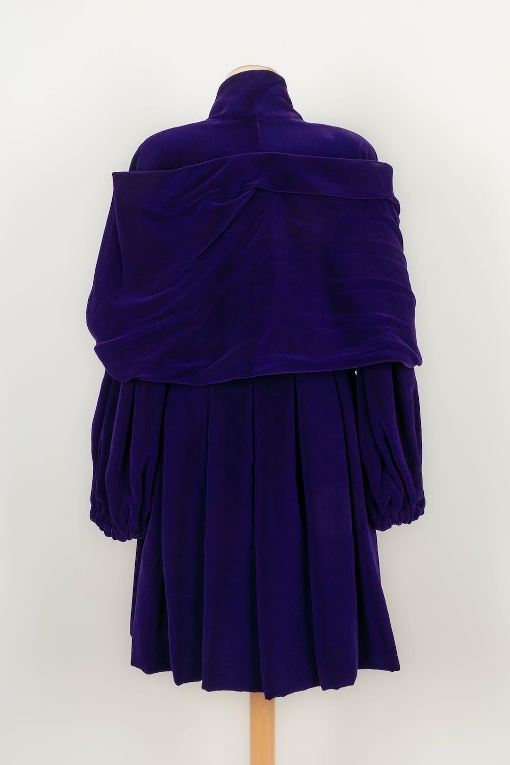 Black Christian Lacroix Purple Silk Velvet Haute Couture Coat, Size 44FR For Sale