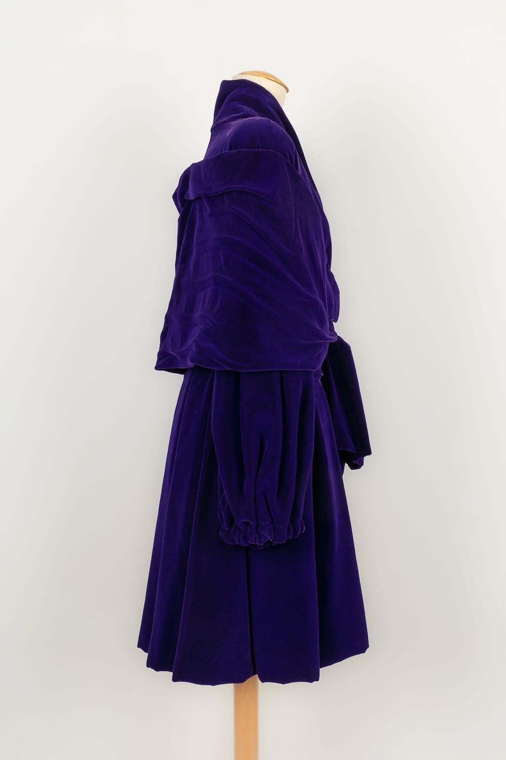Women's Christian Lacroix Purple Silk Velvet Haute Couture Coat, Size 44FR For Sale