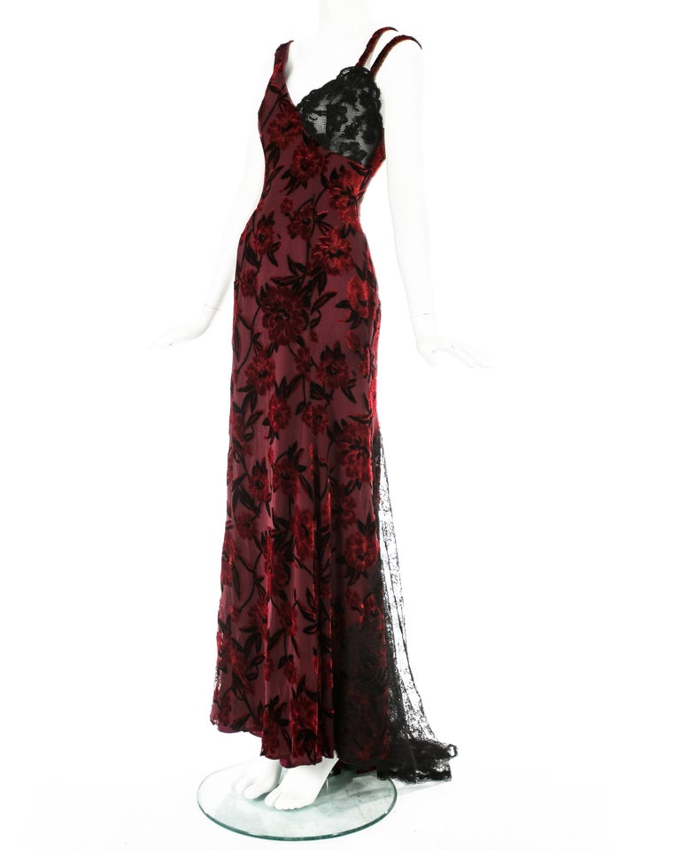 Christian Lacroix red and black silk and lace evening dress, c. 1990s For  Sale at 1stDibs