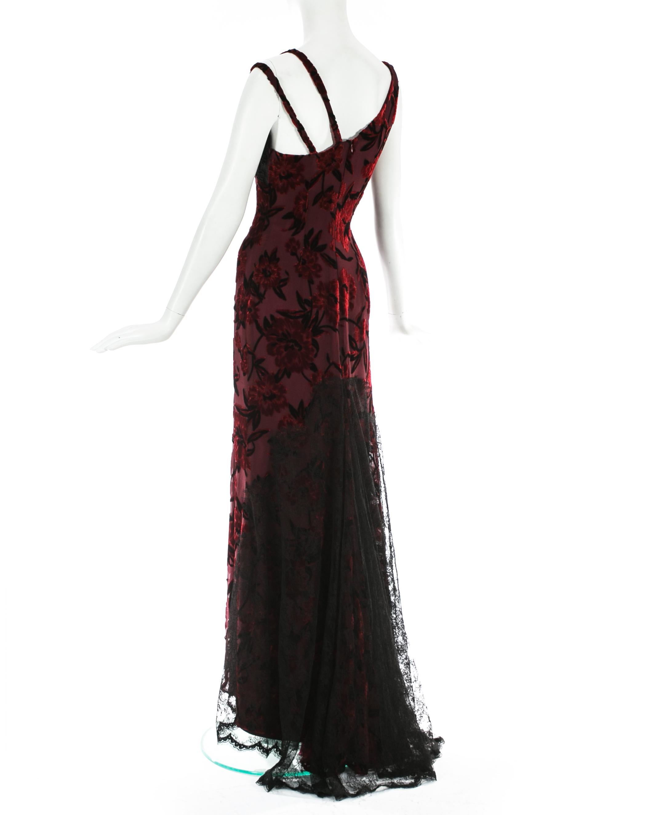 Black Christian Lacroix red and black silk and lace evening dress, c. 1990s