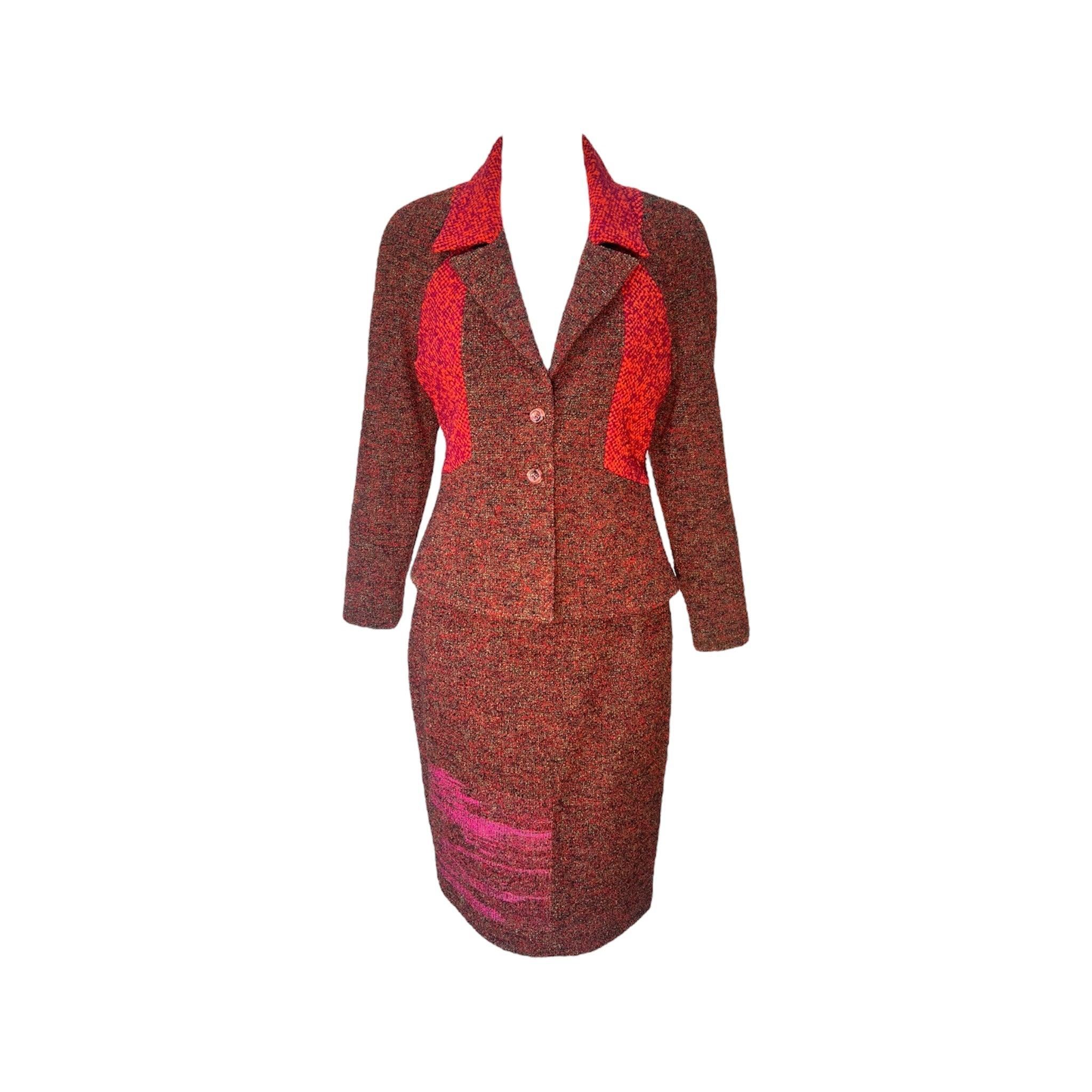 Christian Lacroix - Completo con gonna in bouclé rosso e Looping, anni '90 in vendita