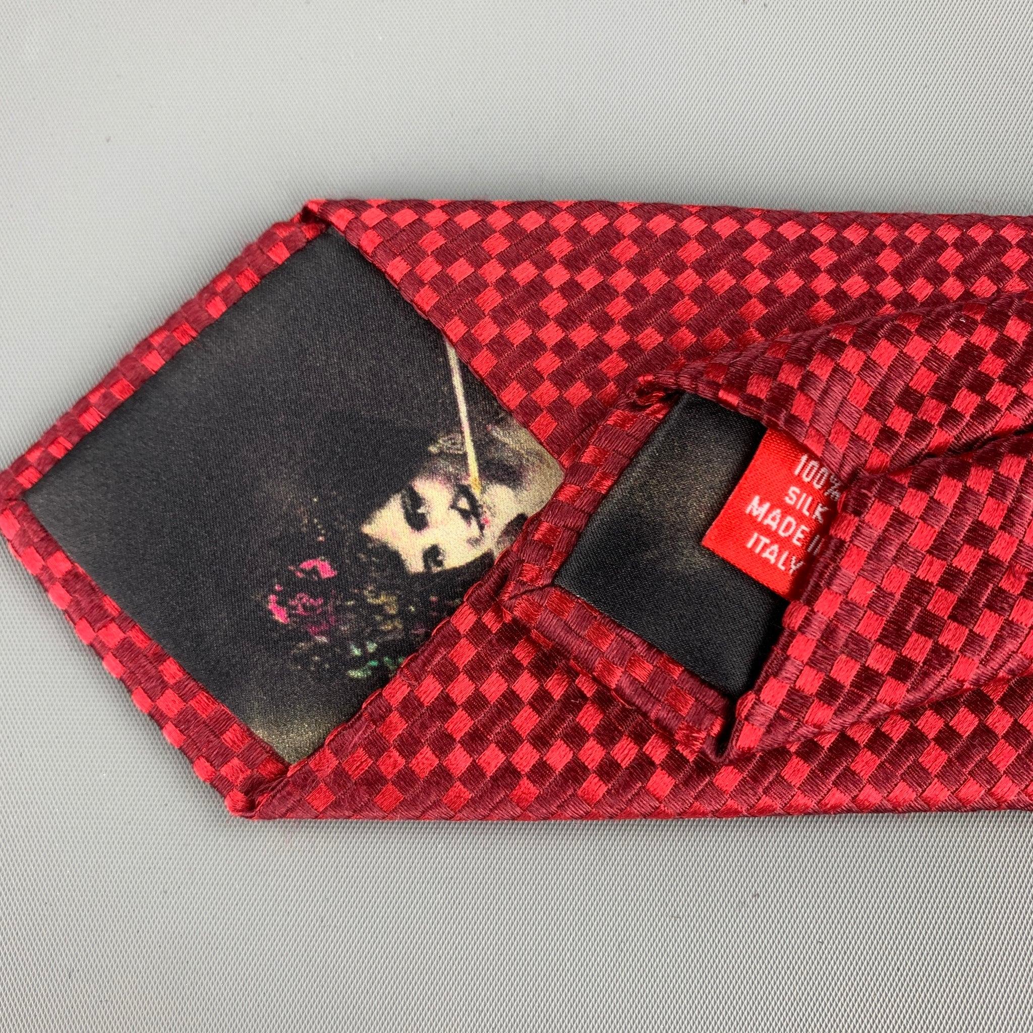 CHRISTIAN LACROIX Red Diamond Silk Tie In Good Condition For Sale In San Francisco, CA