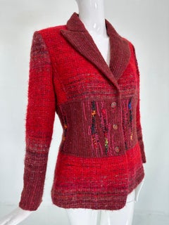 Christian Lacroix Red & Hot Pink Patched Tweed Beaded Jacket