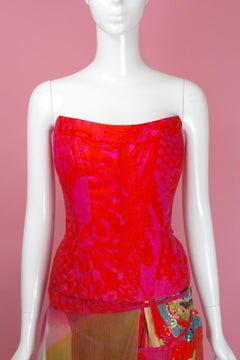 Christian Lacroix Red Printed Bustier & Skirt Set, c. 90's, size 6-8 US