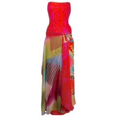 Christian Lacroix Red Printed Bustier & Skirt Set, c. 90's, size 6-8 US