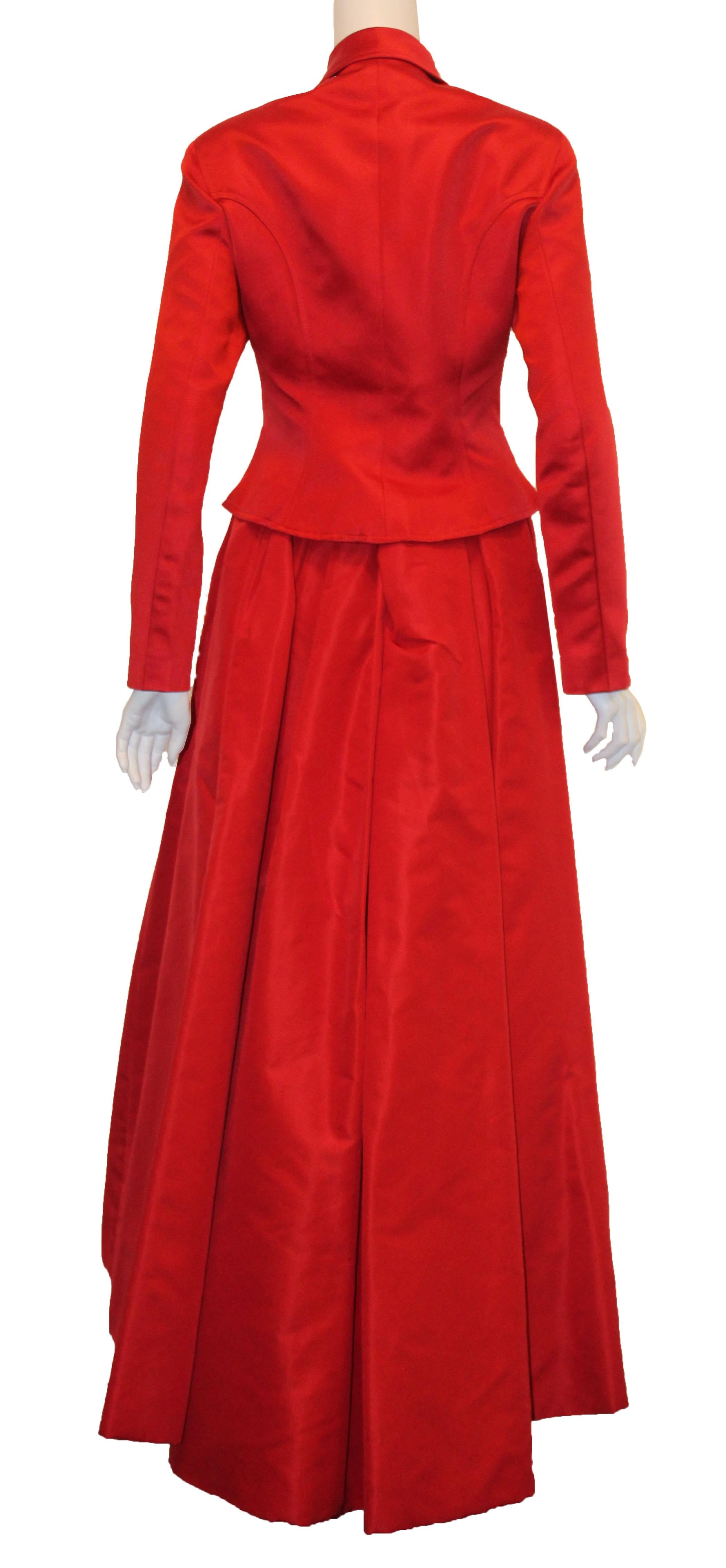Christian Lacroix Red Silk Two Piece Evening Gown W/ Gold Tone Buttons (Rot) im Angebot