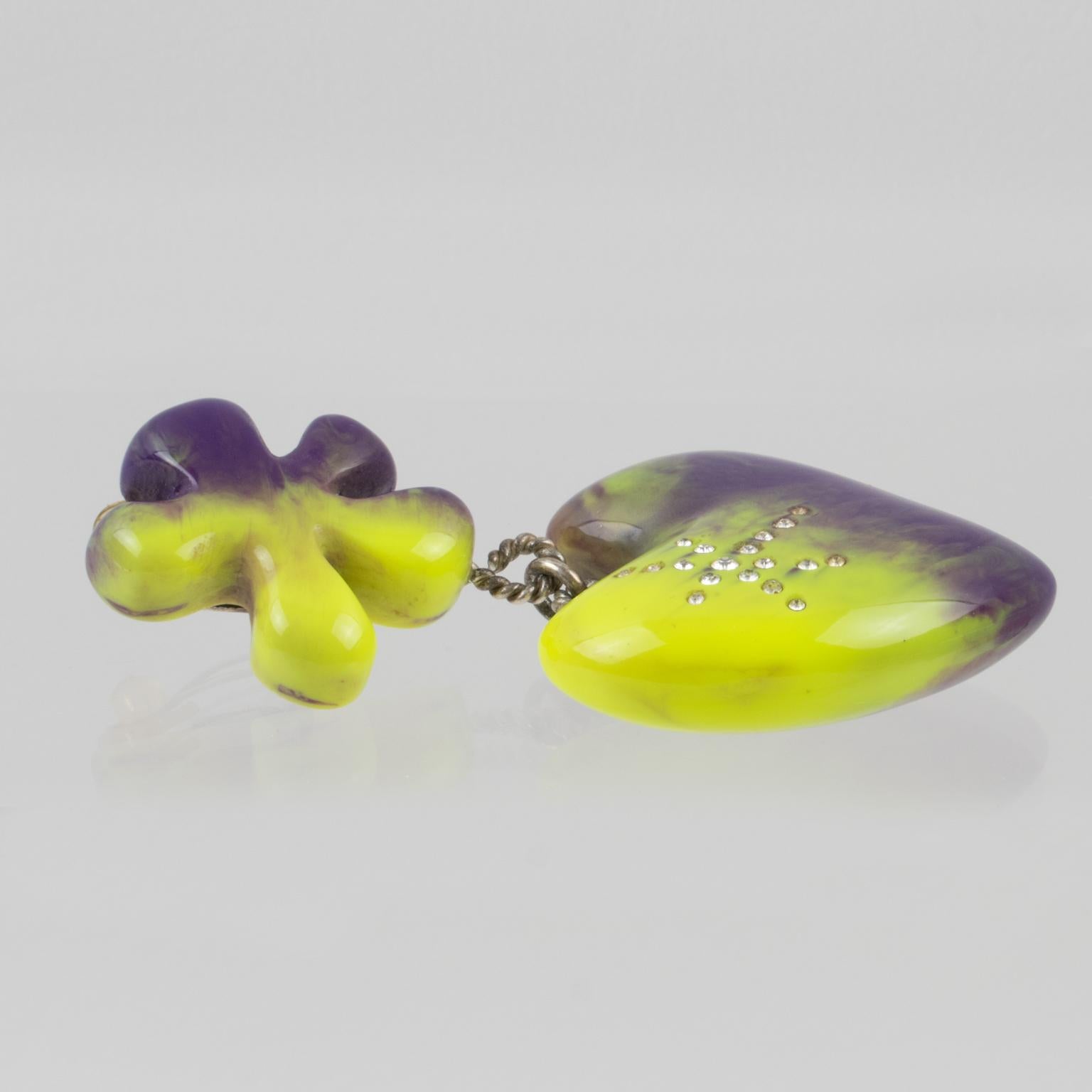 Christian Lacroix Purple and Pistachio Heart Earrings 1
