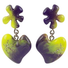 Christian Lacroix Purple and Pistachio Heart Earrings