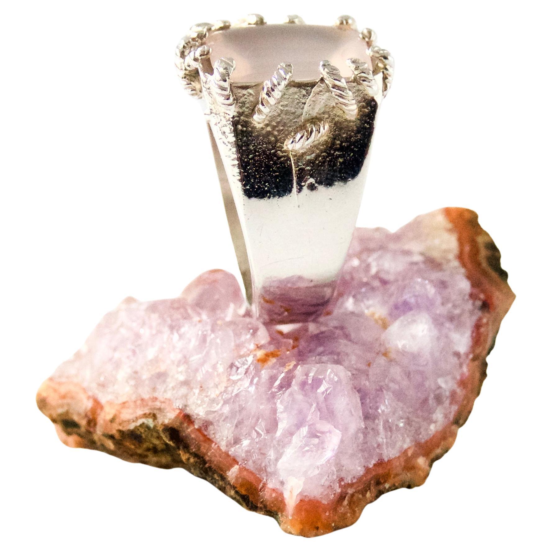 Anello Christian Lacroix, Anello in argento Sterling 925 e quarzo rosa, US 6.9 / FR 54 in vendita