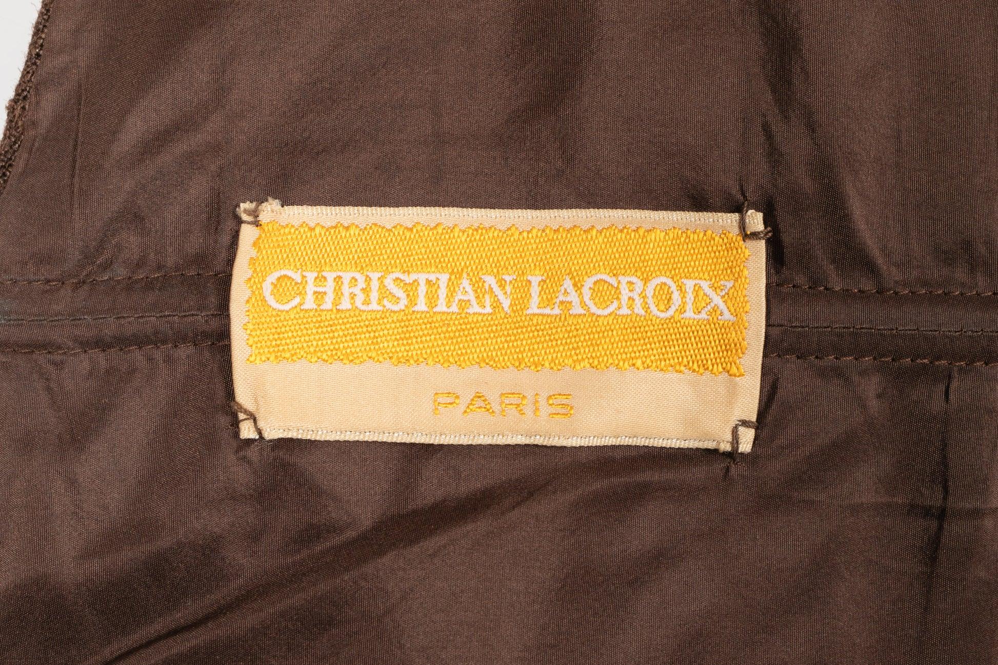 Christian Lacroix Robe Haute Couture Dress in Brown Linen and Golden Embroidery For Sale 6