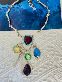 Christian Lacroix Ruby Emerald Turquoise Heart Sapphire Amethyst Tassel Necklace