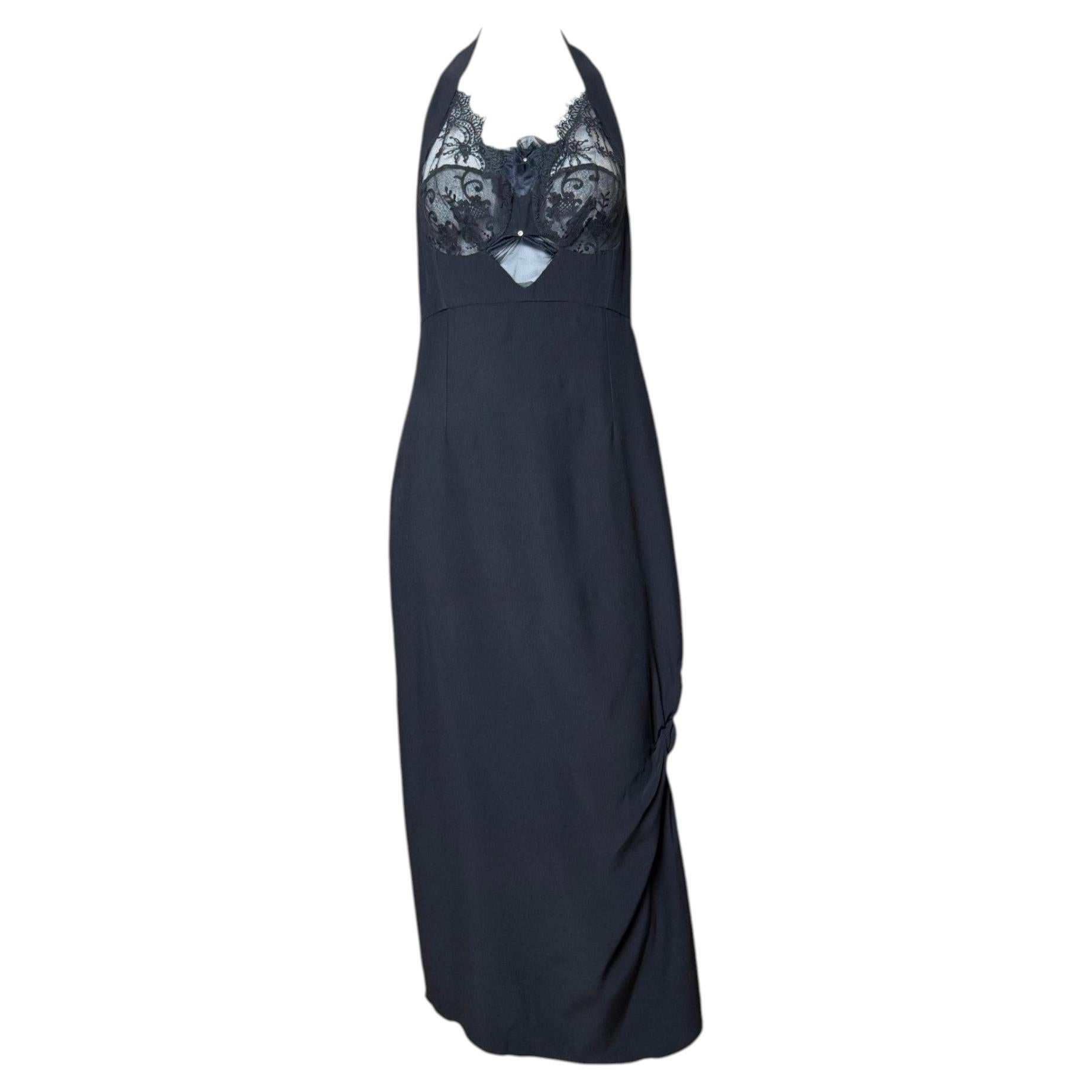 Christian Lacroix S/S 1996 Robe dos nu en dentelle noire en vente
