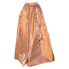 Christian Lacroix Salmon Pink Full Gown Skirt with Bird and Floral Embroidery