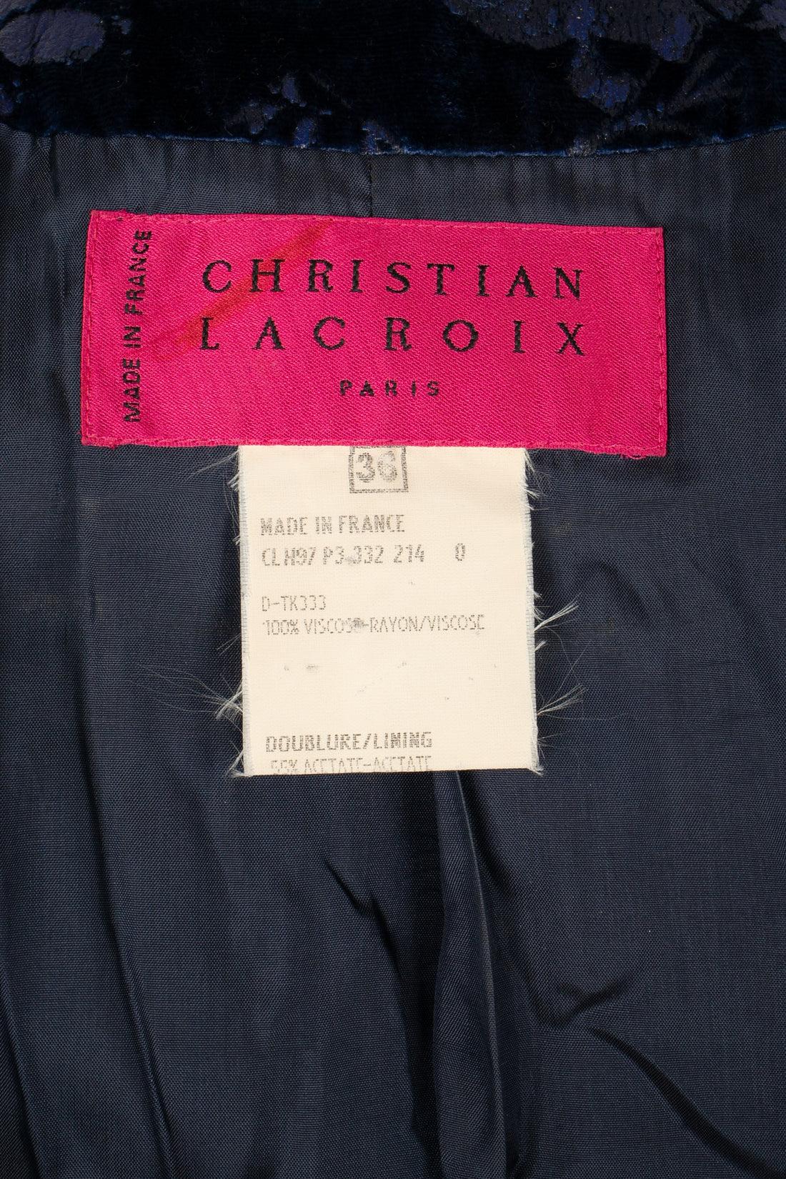 Christian Lacroix tailleur jupe en satin et velours bleu en vente 5