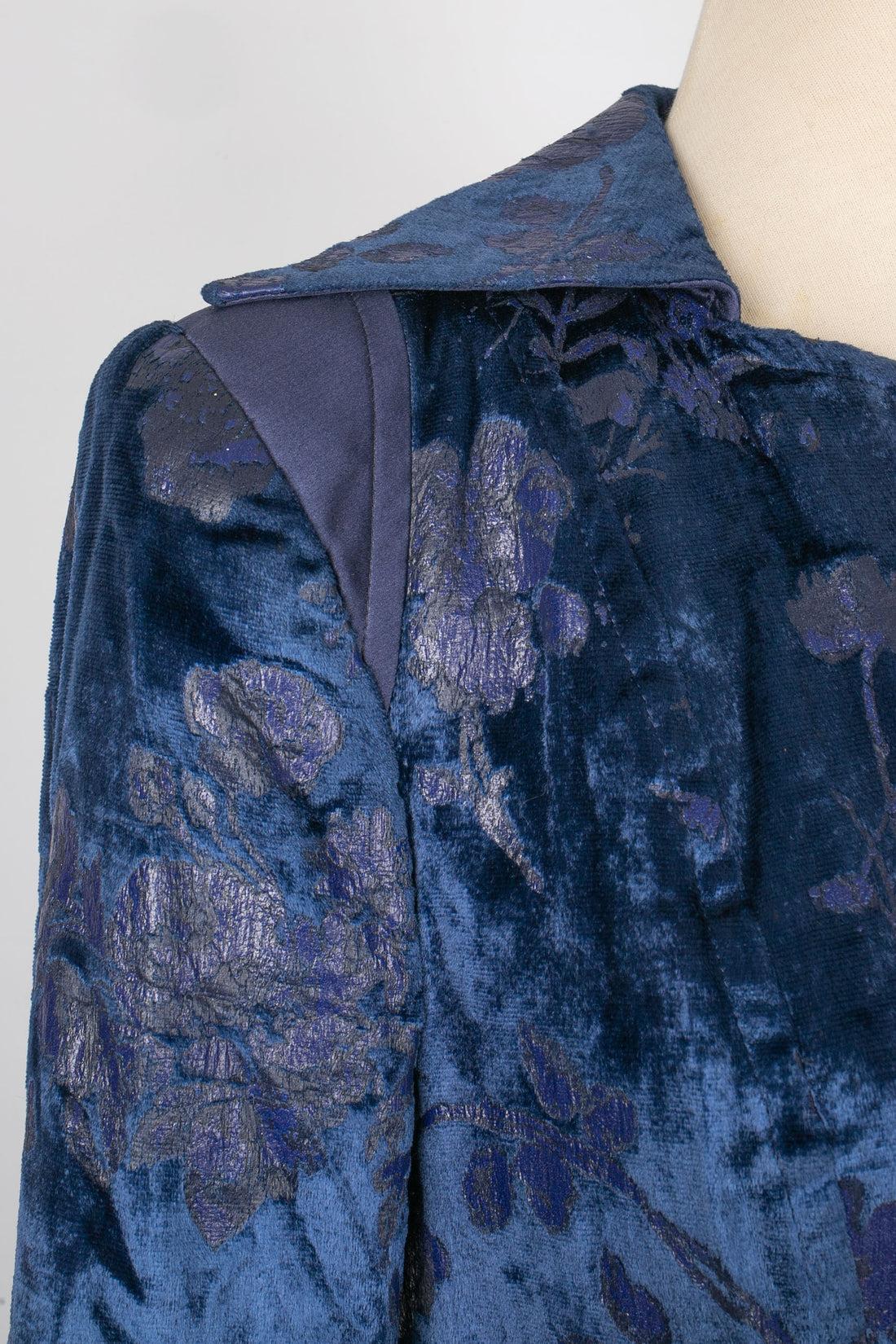 Christian Lacroix tailleur jupe en satin et velours bleu en vente 1