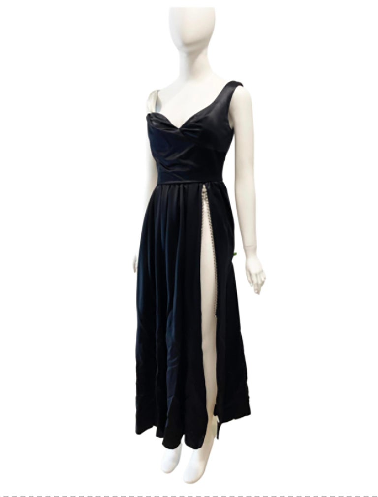 Christian Lacroix satin gown with crystal zipper slit In Excellent Condition For Sale In Austin, TX