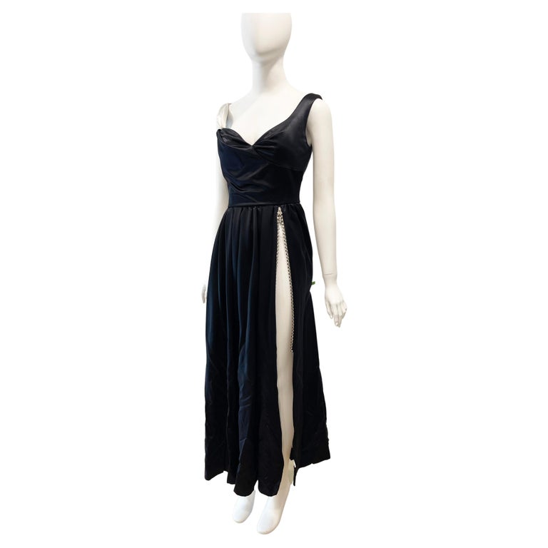 Christian Lacroix satin gown with crystal zipper slit For Sale