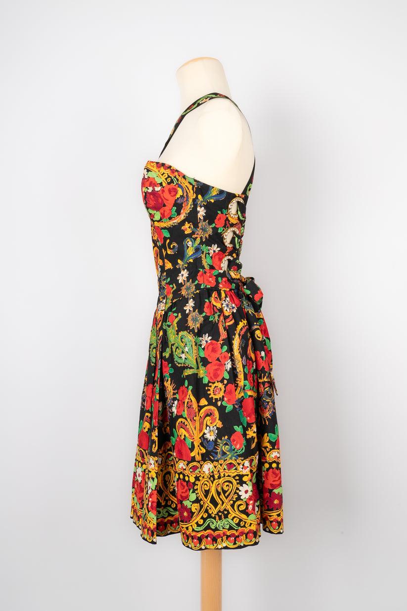 Christian Lacroix Kurzes bedrucktes Kleid aus Baumwolle im Zustand „Hervorragend“ im Angebot in SAINT-OUEN-SUR-SEINE, FR