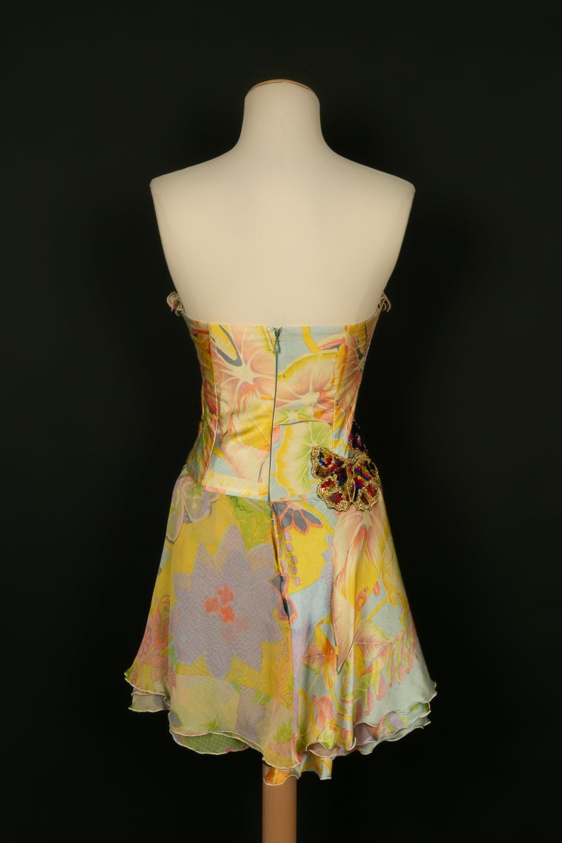 Christian Lacroix Short Dress in Silk embroidered, 1990s In Excellent Condition In SAINT-OUEN-SUR-SEINE, FR