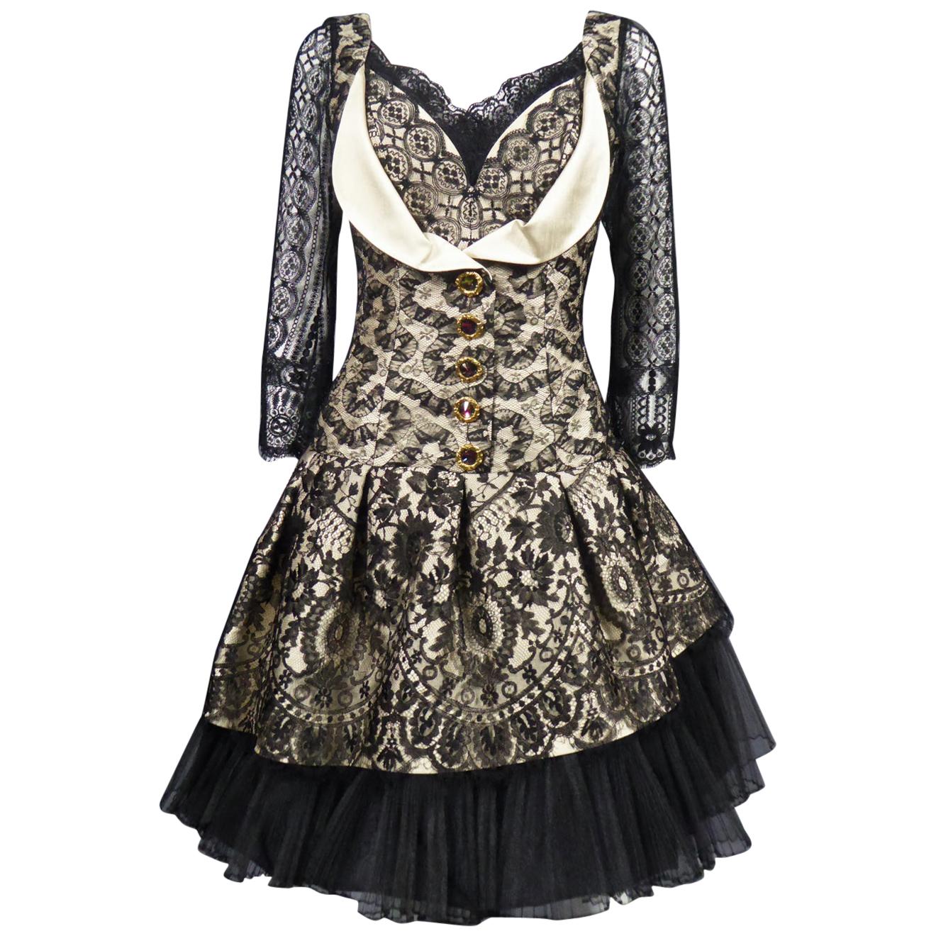 A Christian Lacroix Couture Silk and Lace Cocktail dress Circa 1995/2000 For Sale