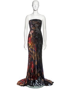 Christian Lacroix silk devoré strapless evening dress, fw 2002
