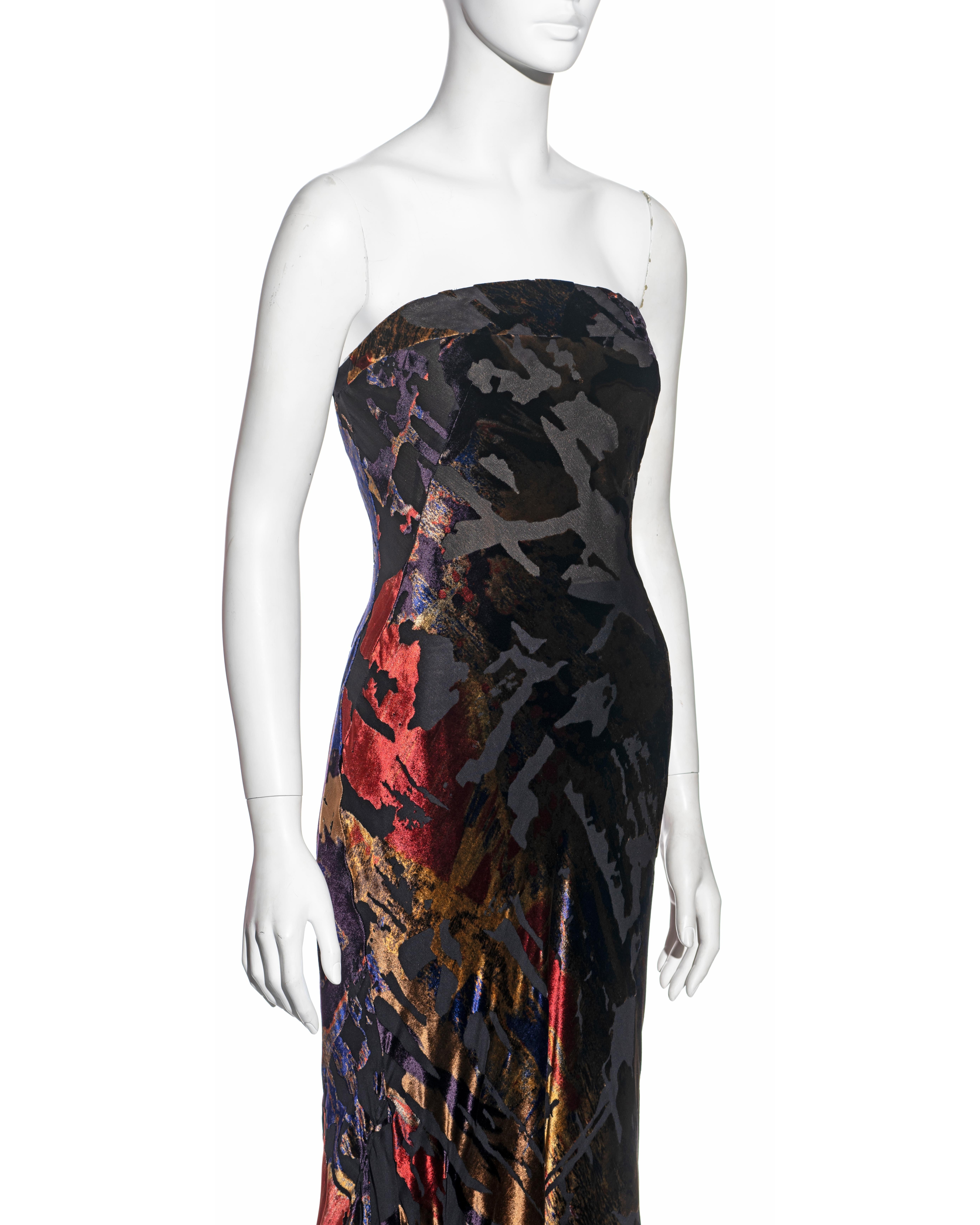 Black Christian Lacroix silk devoré strapless evening dress, fw 2002 For Sale