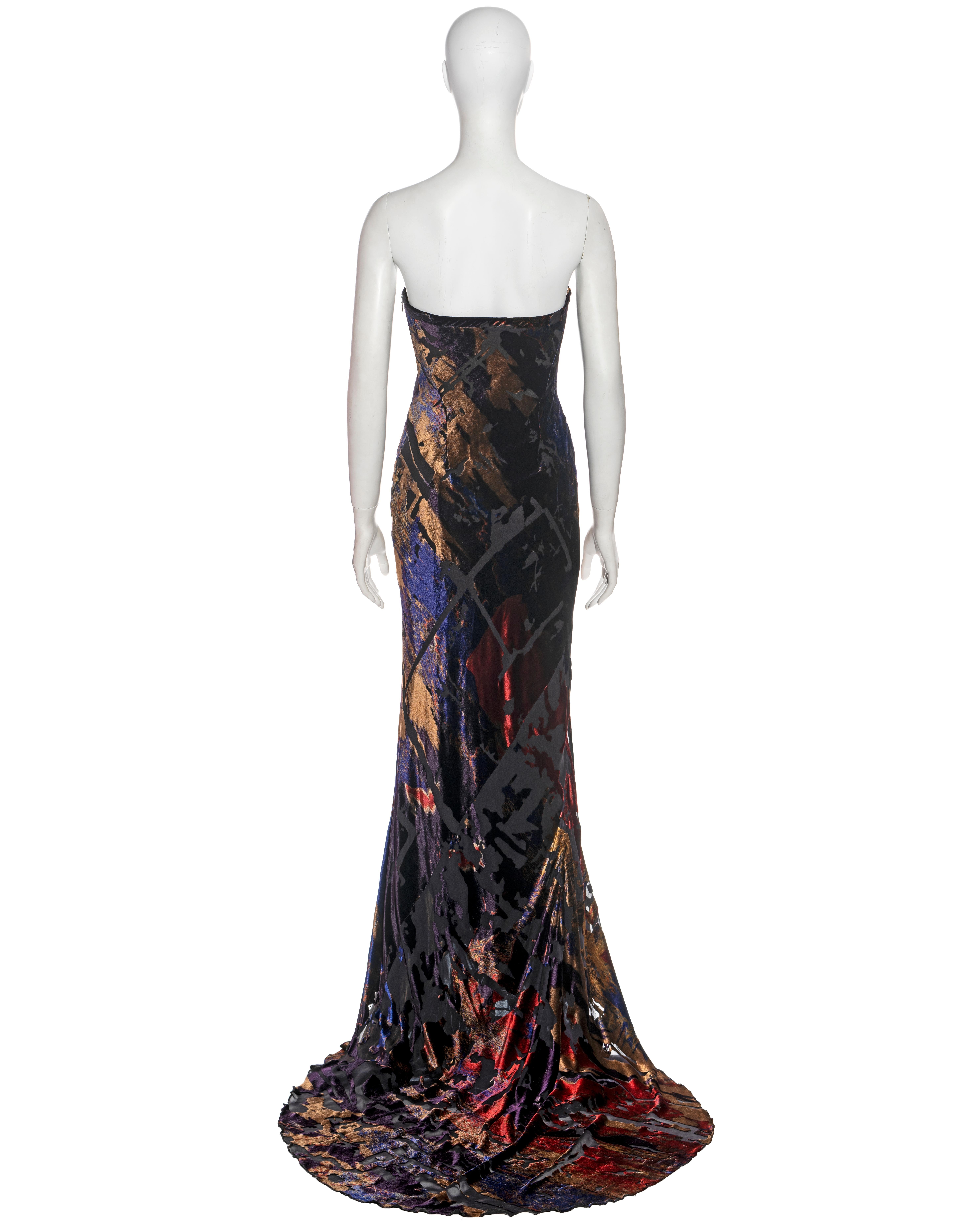 Christian Lacroix silk devoré strapless evening dress, fw 2002 In Excellent Condition For Sale In London, GB