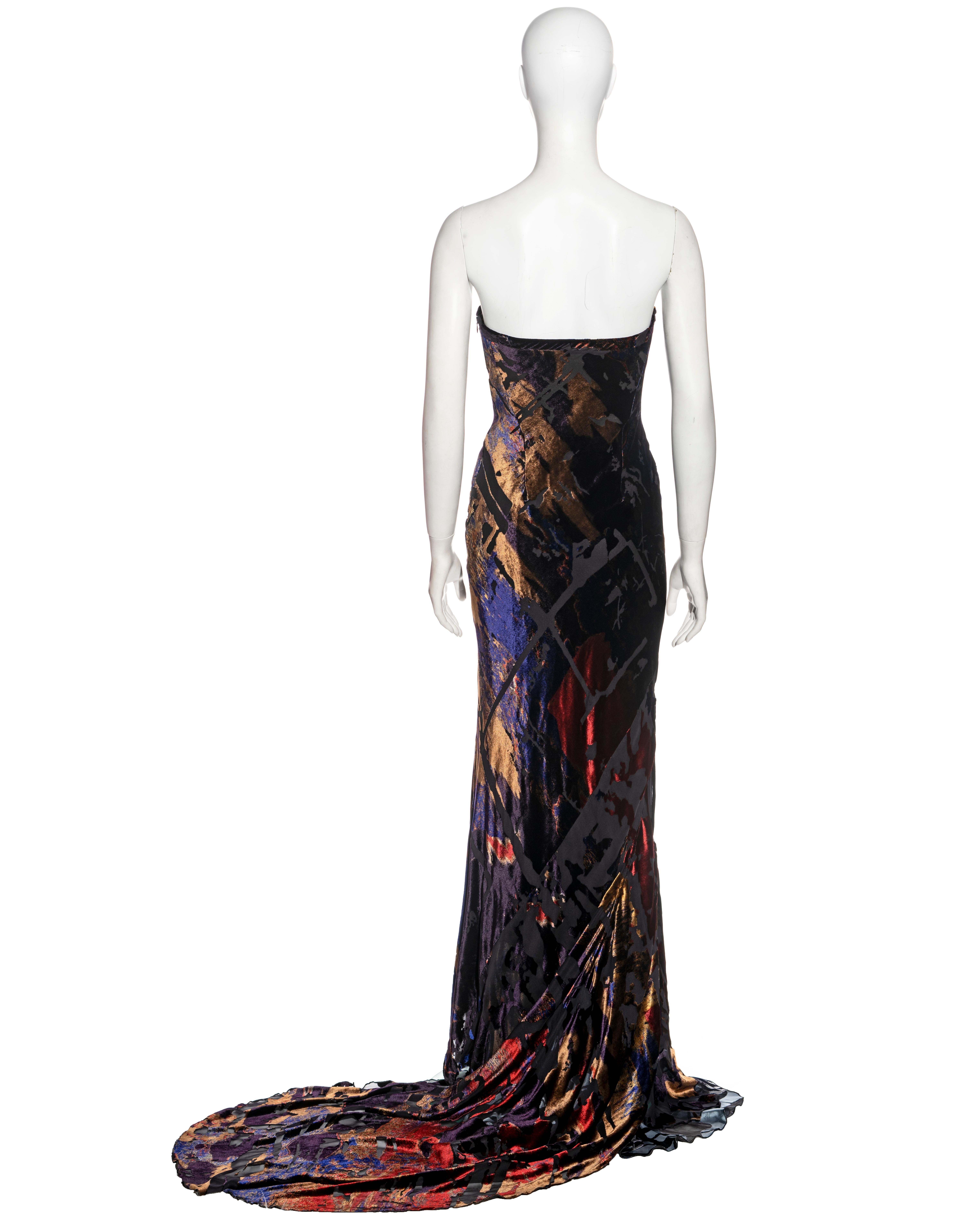 Christian Lacroix silk devoré strapless evening dress, fw 2002 For Sale 1