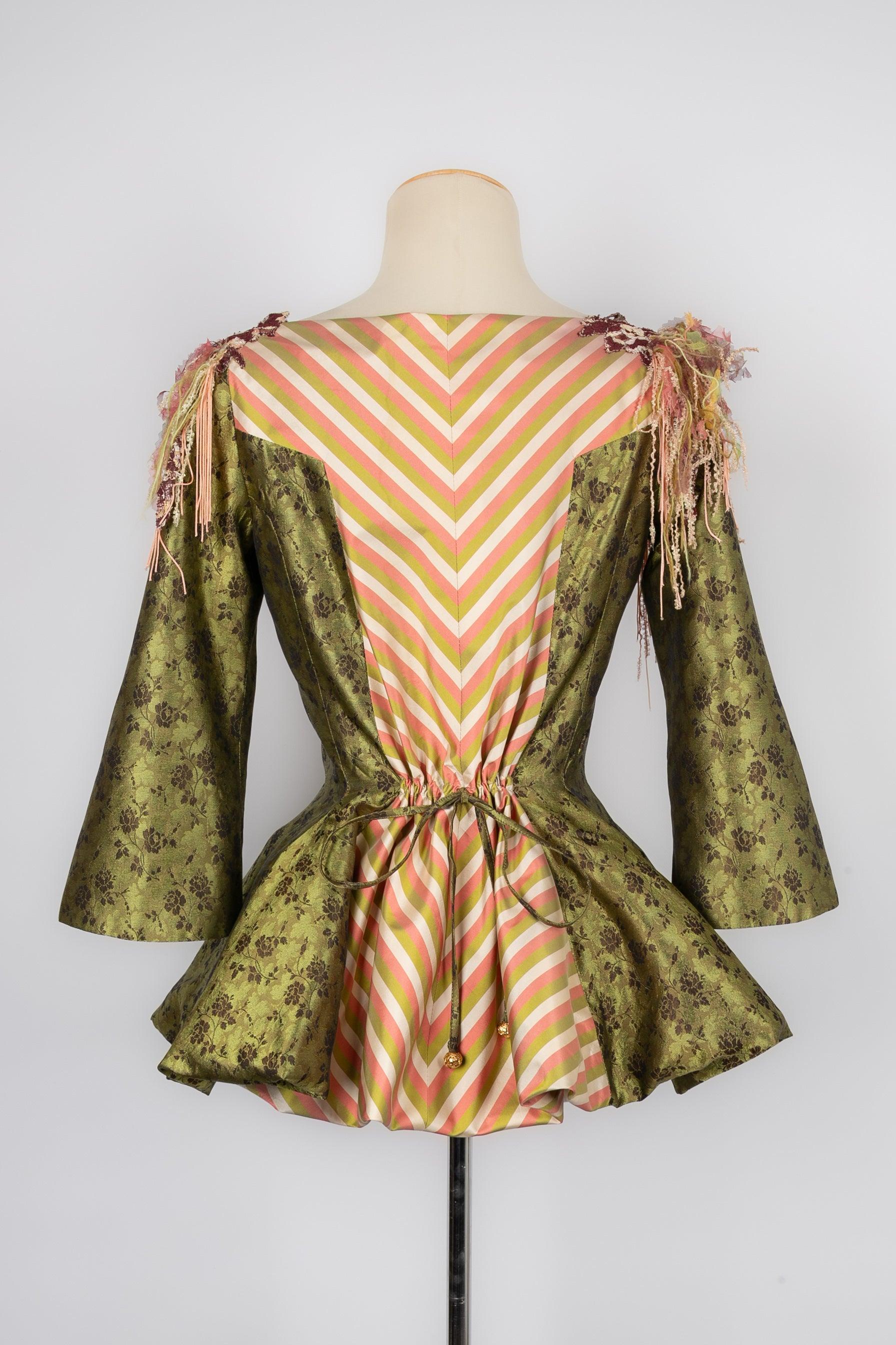 Brown Christian Lacroix Silk Jacket in Green and Pink Tones