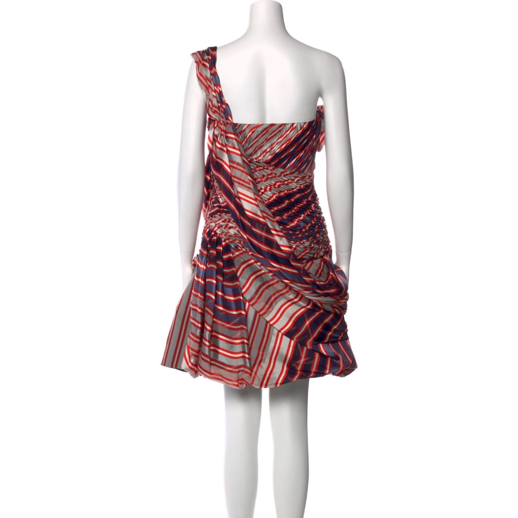 Gray Christian Lacroix Silk Red One Shoulder Mini Dress (M  Us8) For Sale