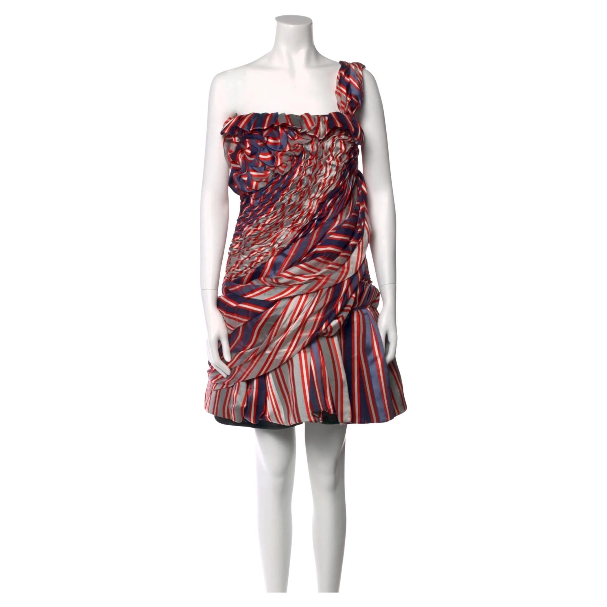 Christian Lacroix Silk Red One Shoulder Mini Dress (M  Us8) For Sale