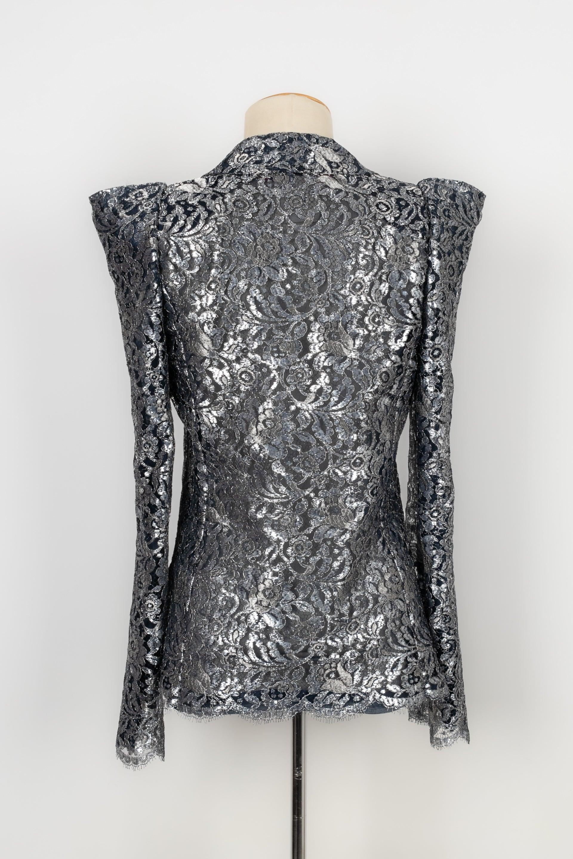 Christian Lacroix Silver and Blue Lace Jacket In Excellent Condition For Sale In SAINT-OUEN-SUR-SEINE, FR