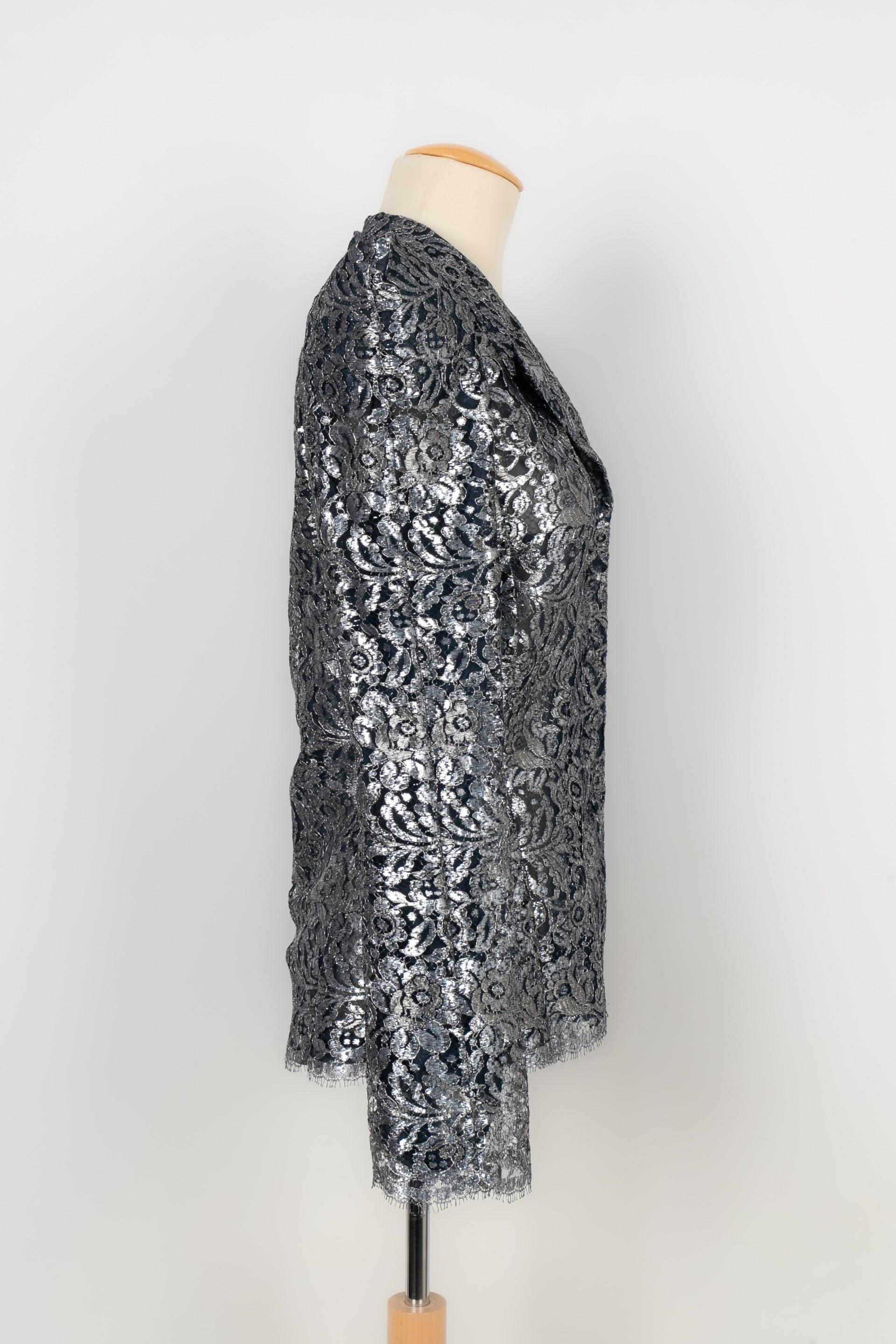 Women's Christian Lacroix Silver and Blue Lace Jacket For Sale