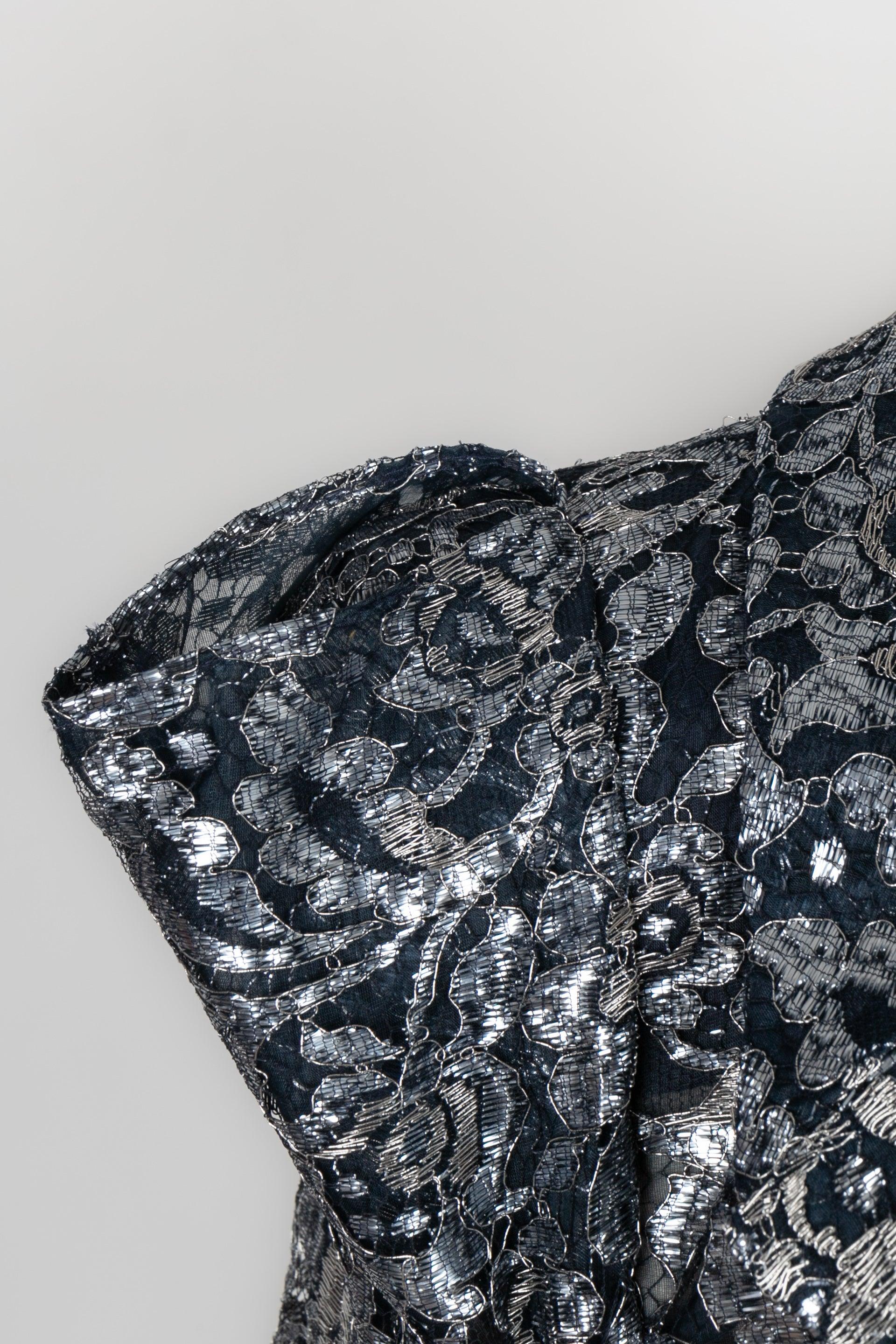 Christian Lacroix Silver and Blue Lace Jacket For Sale 1