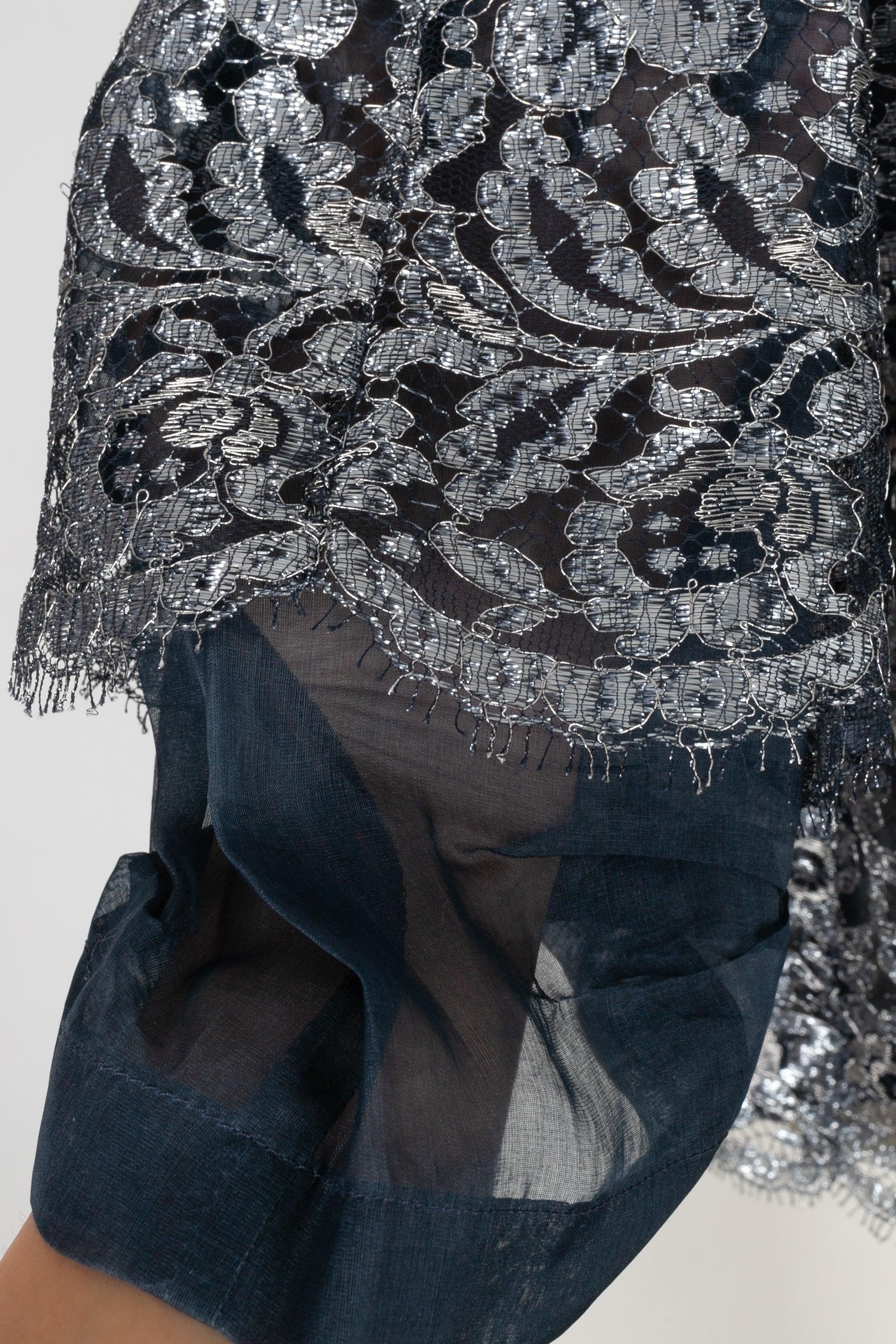 Christian Lacroix Silver and Blue Lace Jacket For Sale 2